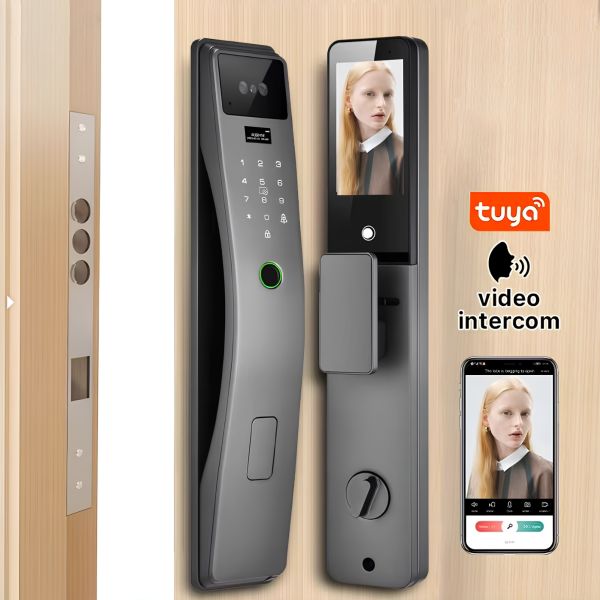 TUYA WIFI for Face 3D Recognition Durable Aluminum Alloy Smart Door Lock Camera Biometric Fingerprint Key Security Fully