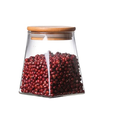 OEM Logo Kitchen Glass Storage Jar Bamboo Lid Storage Containers 350ml 500ml
