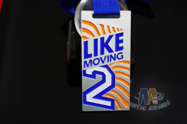 Like Moving 2 Logo Custom Award Medals With Black Ribbon Yellow Printed Color