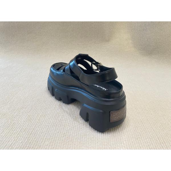 Belt Buckle Braided Black Platform Sandals Bowhead Hollow Out And Foam Outsole