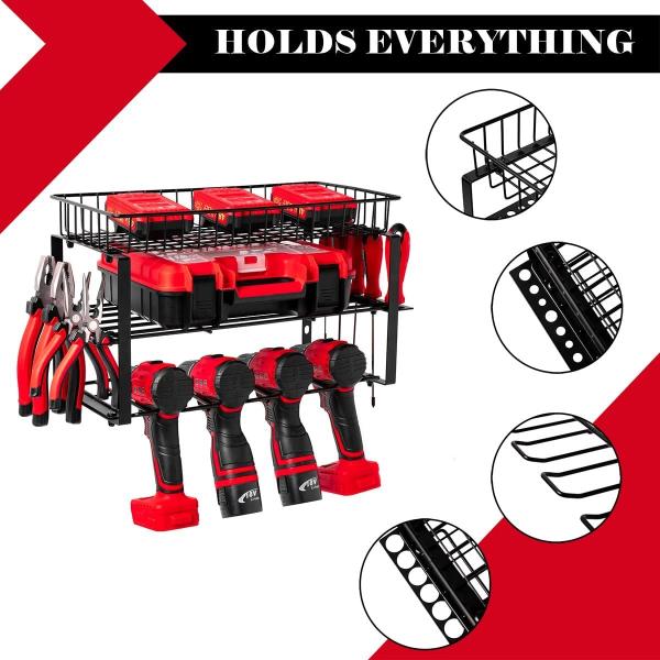 Power Tool Organizer Storage Rack Garage Wall Mount Cordless Drill Holder Utility Tool Shelf