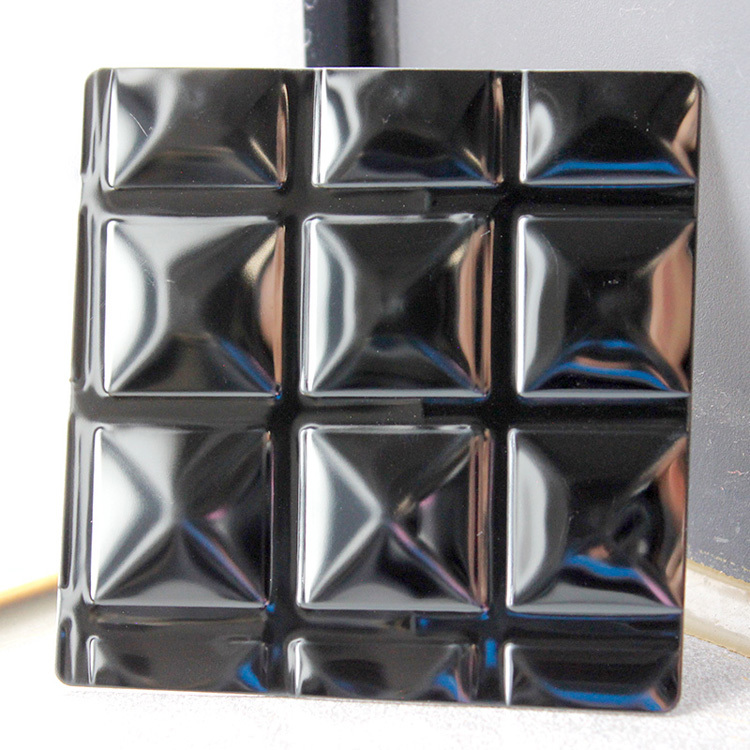 304 PVD Black Color 3D Square Pattern Mirror Stamped Finish Stainless Steel Cladding Panels