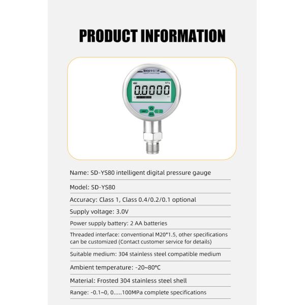 304 Stainless Steel -0.1-100mpa Digital Pressure Gauge for Customized Requirements