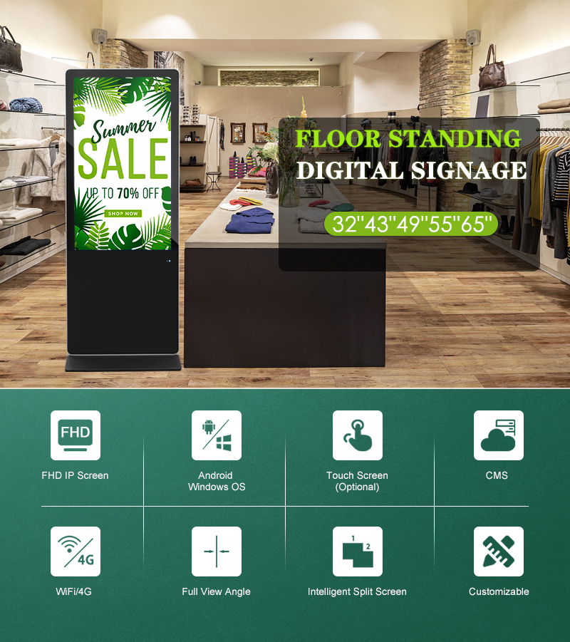 крытый Signage LCD цифров киоска экрана касания положения пола андроида 50inch