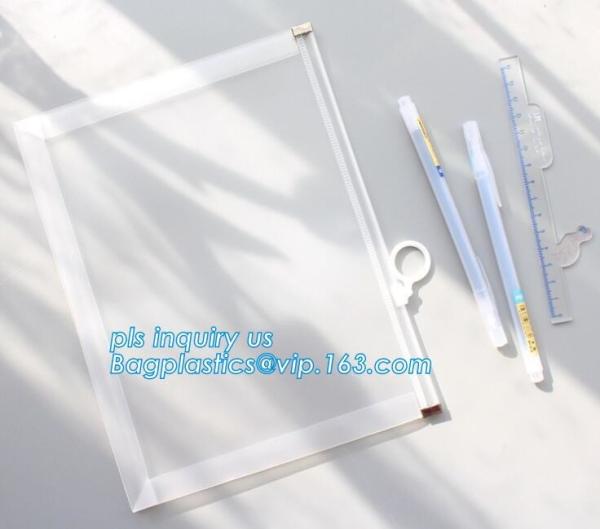 Promotional stationery set PVC bag pencil set, zipper office stationery pouch with rope slider, Office stationery waterp