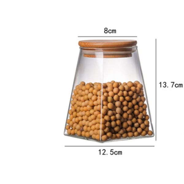 Fancy Hand Blown Trapezoid Borosilicate Glass Storage Jars With Bamboo Lids