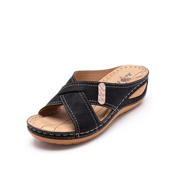 BS091 Summer 2021 New Style Sandals Women'S Retro Wedge Heel Car Stitching Mother Shoes Plus Size Women'S Slippers Sanda