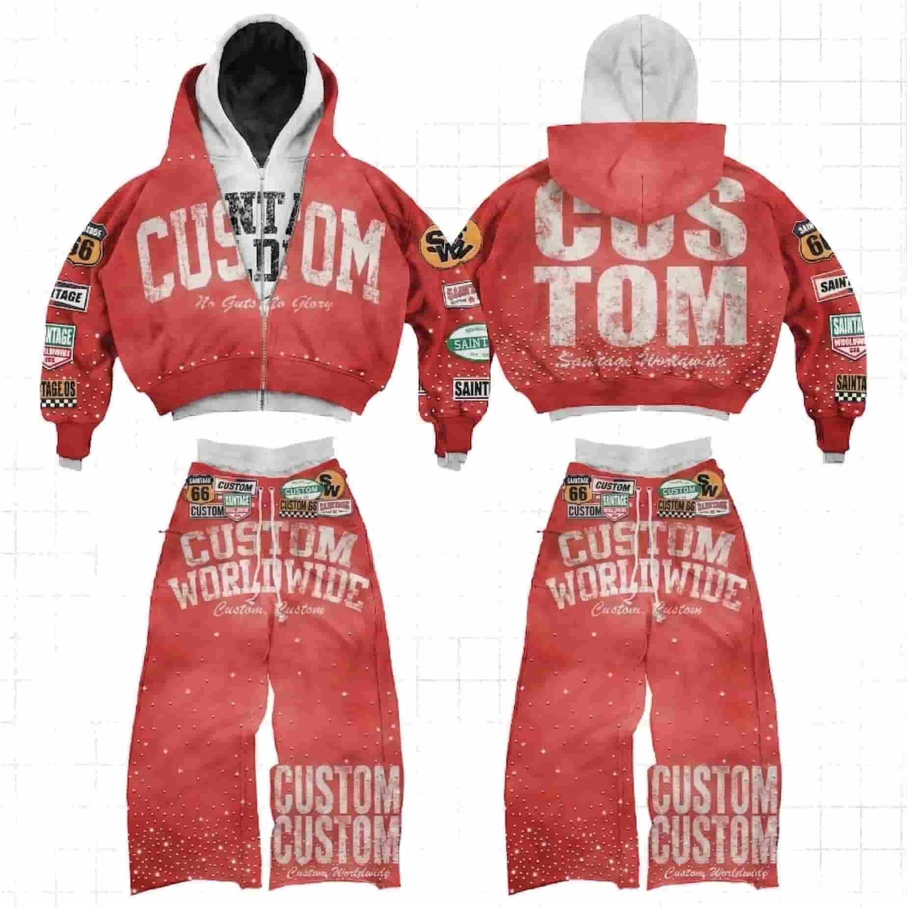 Custom Heavyweight Washed Tracksuit with Rhinestones and Woven Patches