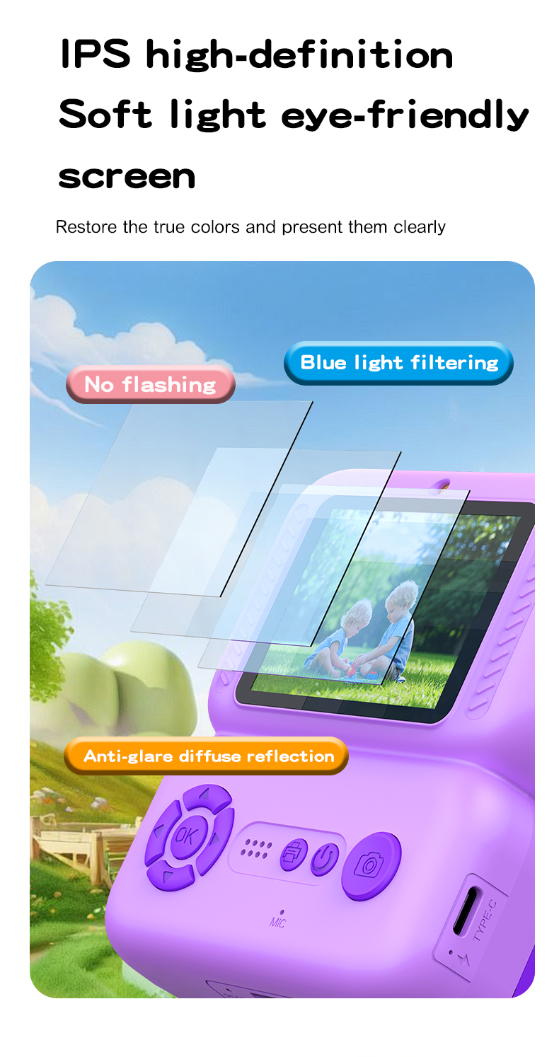DLC Kids Instant Print Camera 4800W Dual Camera 1080P Video One Click Photo Printing Anti Glare Screen CMOS MP3 Filter