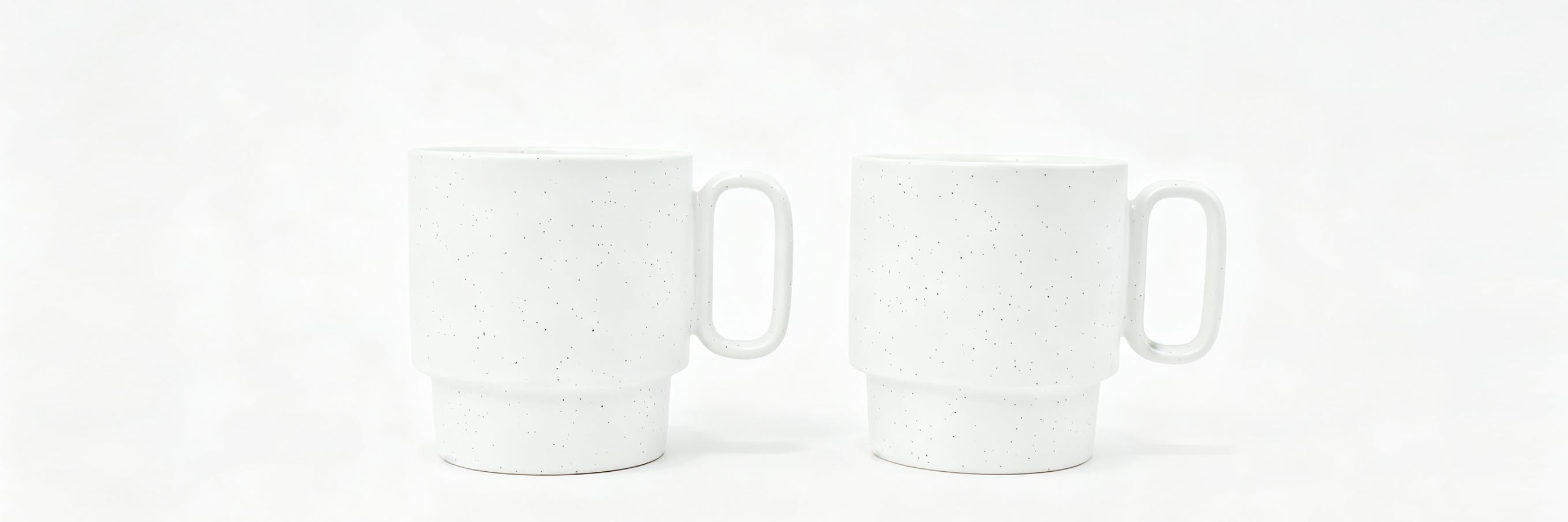 White Speckled Stackable Ceramic Mug Set of 2, Minimalist Black‑Dot Coffee Cups with Square Handle