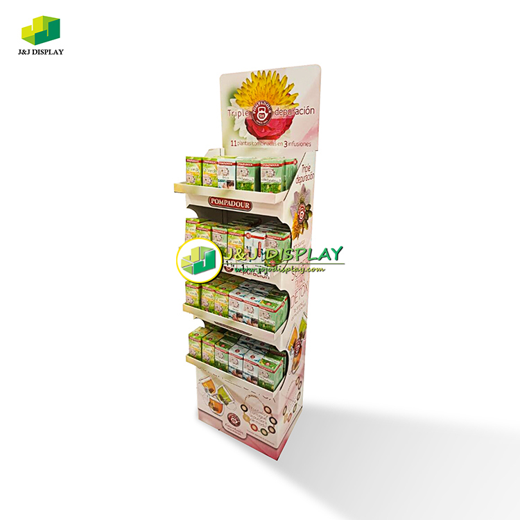 Flooring Recyclable Knock Down Shelves Displaying Corrugated Board Cardboard Floor Display Stand For Stationery, Skin Care, Outdoor Accessories Items