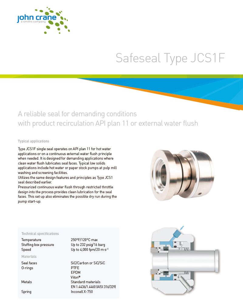 John Crane Type JCS1 Single Cartridge Mechanical Seal for Sulzer AHLSTARUP Pumps