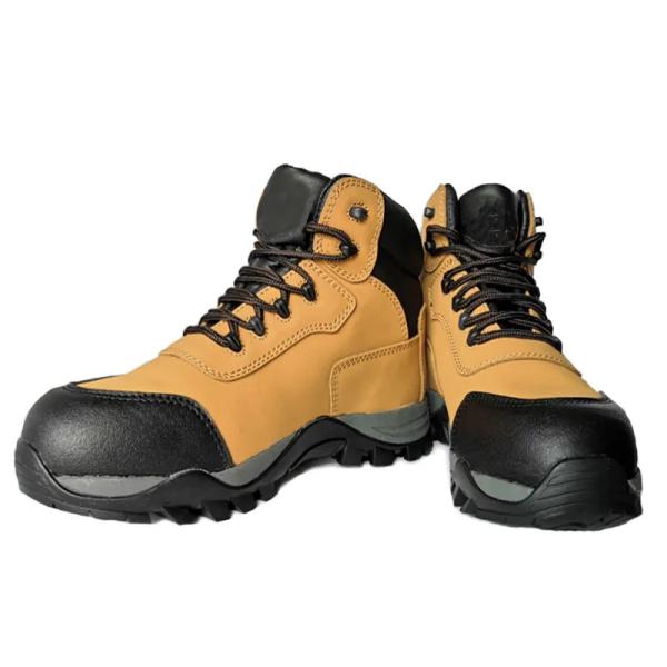 Chaussures de travail de sécurité en cuir nubuck antidérapantes en caoutchouc en semelle jaune