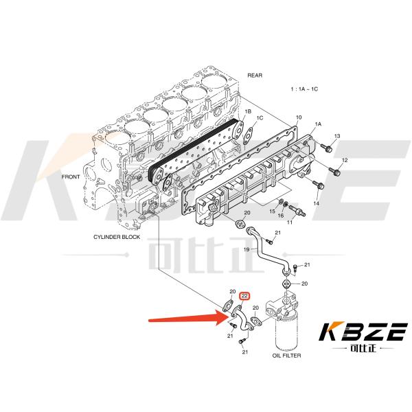 DB58 ENGINE OIL COOLER PIPE ASSEMBLY 65.05701-5530 65057015530 FOR DX140 DX160 DX220 DH225 EXCAVATOR