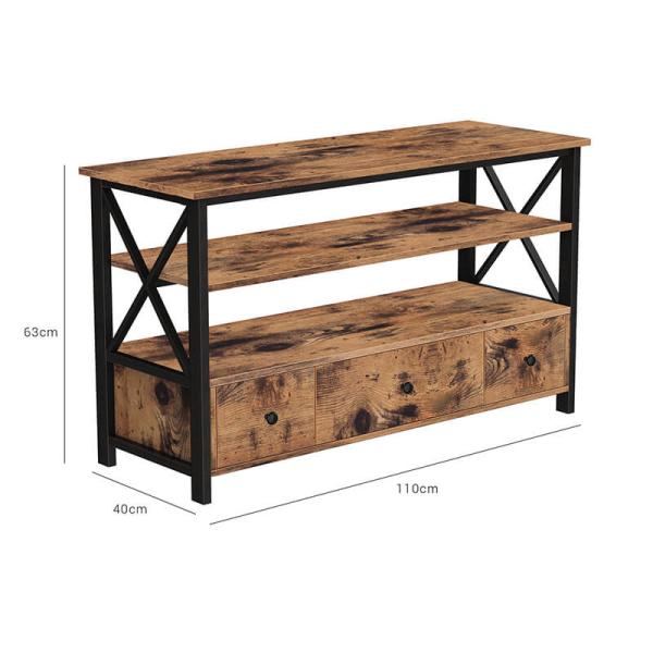 TV Stand with 3 Drawers, Rustic Industrial Furniture, Multi-functional TV Stand, XLTV21BX