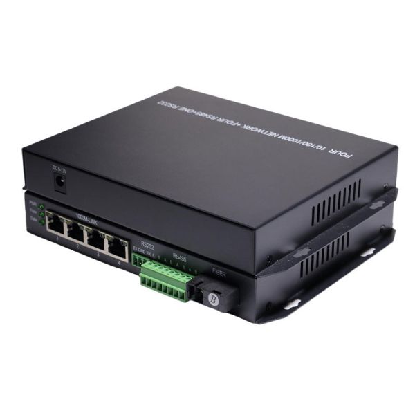 RS485 Fiber Optic Transceiver 4 Channel RS485 Fiber Optic Converter with 4 Gigabit Ethernet Ports And RS232 