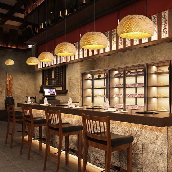 E27 Bamboo 60Hz Vintage Pendant Lamps For Restaurant