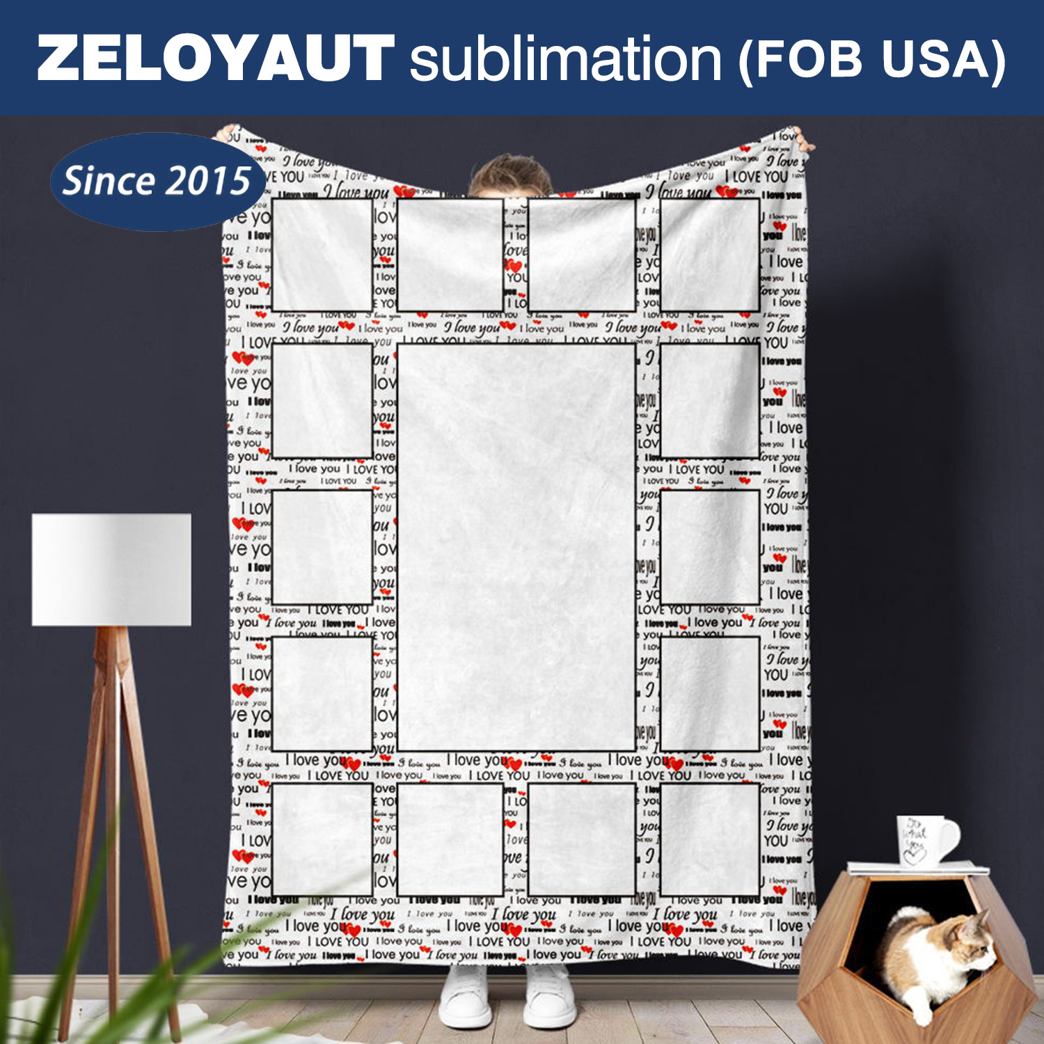 ZELOYAUT 15-Panel Sublimation Love Style Printed Blanket Multiple Color 100% Polyester 50*60 Inch Personalized Velvet Throw