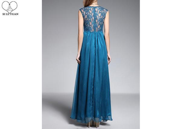 Dusty Blue Wedding Bridesmaid Dresses / Back Lace Chiffon Lace Evening Gown
