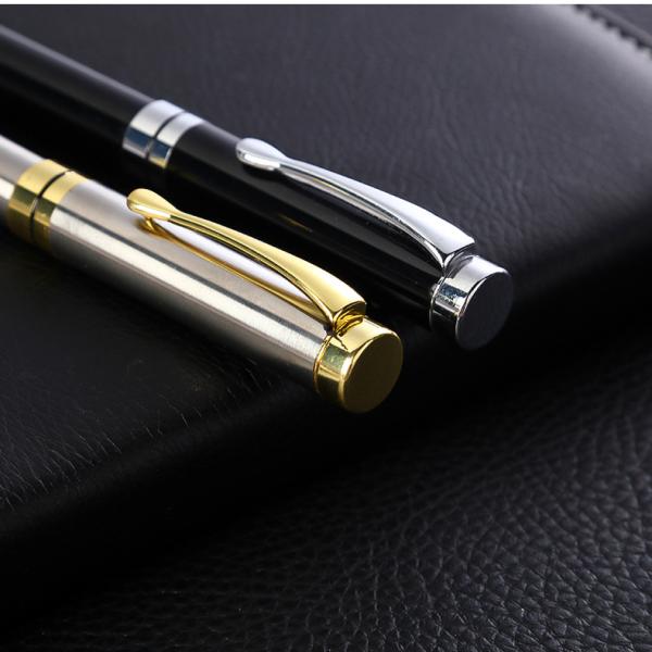 Печать логотипа на заказ Черная белая стройная металлическая шариковая ручка для индивидуального цветного подарка