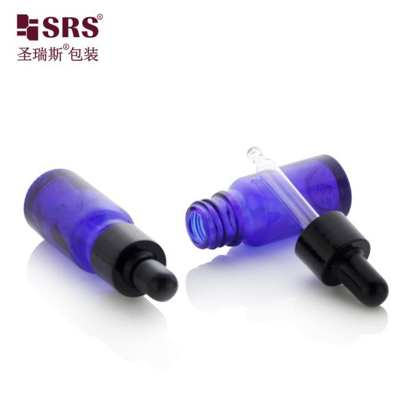 D001-20ml Wholesale UV Proof Blue Colored Cosmetic Glass Essential Oil Dropper Bottle For Personal Care Pharmaceutical Packaging
