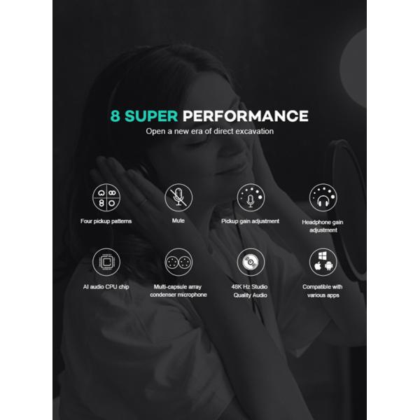 ROHS USB Condenser Microphone 24bit 48Khz Studio PC Microphone For Podcast Recording