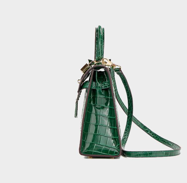 One Shoulder Womens Leather Bag Metal Lock Green Quilted Handbag