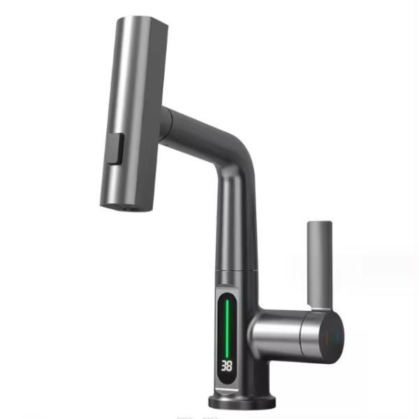 Lizhen 3 Function Kitchen Basic Faucet LED Temperature Desk Mounted Pull-out Water Tap