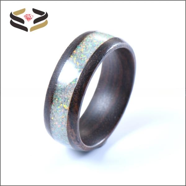 Naturaleza de la boda Koa Anillos de madera 8mm incrustación de ópal de fuego blanco con configuración invisible