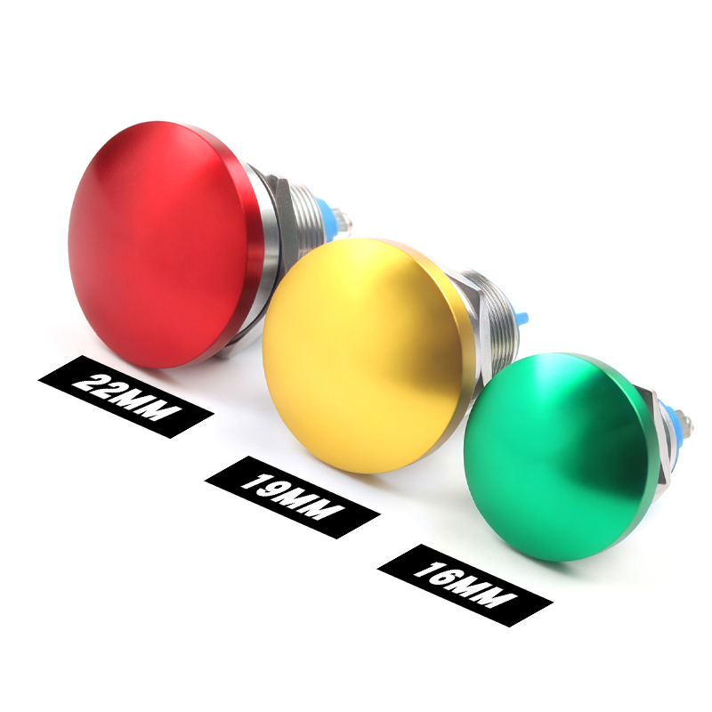 16/19/22mm Stainless Steel Self-Resetting Push Button Switch IP65 Level 220V Max Voltage Mushroom Head Screw Foot 1NO Switch