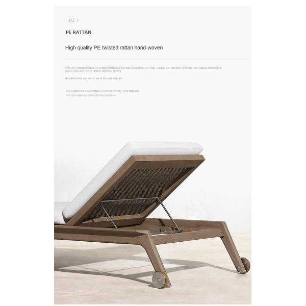 Sun Resistant Swimming Pool Beach Hotel Teak Lounge Chair With Wheel Adjustable Backrest