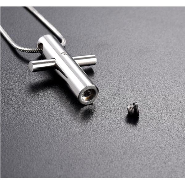 High Polished Cross Crystal Stainless Steel Cremation Pendant with Memorial Necklace