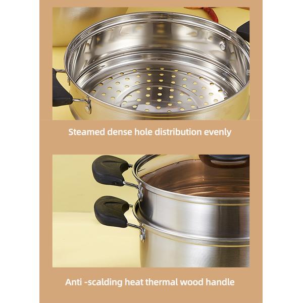 Factory Price Silver Two Layers Stainless Steel Saucepot Food Steamer Pots Soup Pot With Glass Lid