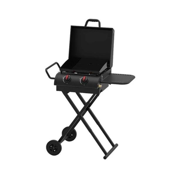 grade de acampamento fresca exterior portátil de aço preta do gás de 90*80*53cm com rodas pequenas