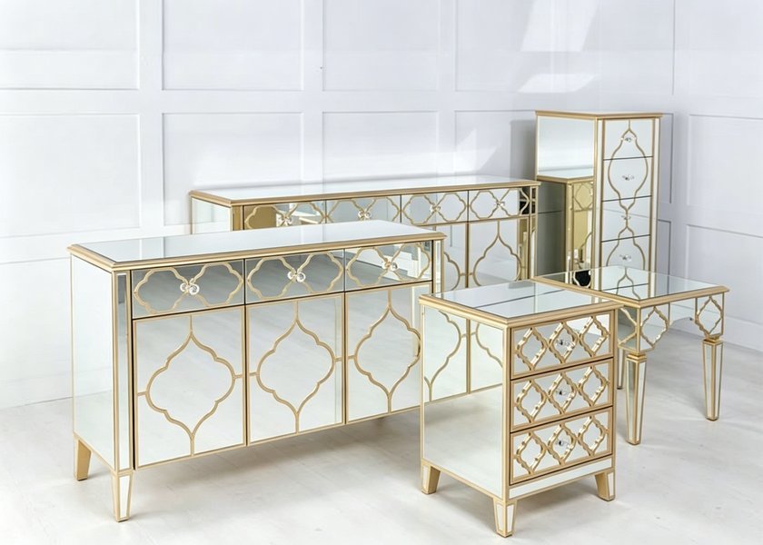 THB01 Silver Mirror MDF Bedside Table Nightstand 50X40X66CM