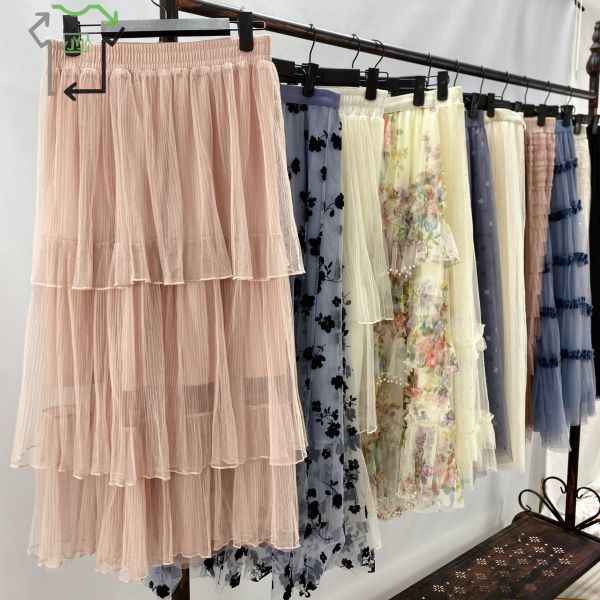 Mixed Colors Women's Second Hand Mesh Maxi Skirt High Waist Thrift Elegant Grade A