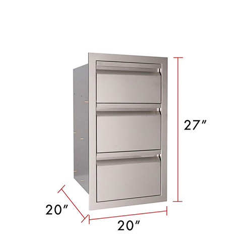 Grill Stainless Steel Drawers For Outdoor Bbq Kitchens 20 Inch BBQ Triple Storage
