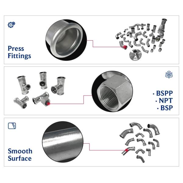 Acoplamiento recto igual para sistemas de plomería que utilizan material de acero inoxidable 301/304/316