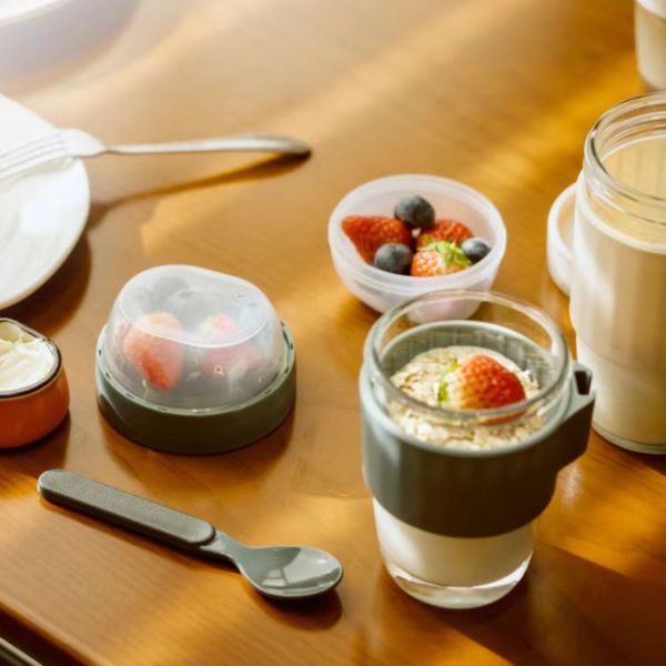 IKOO Reusable BPA-Free Yogurt Cup 320ml 480ml Leakproof Glass Container