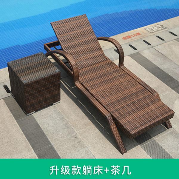 Outdoor Wicker Sun Lounger Patio Poolside Beach Waterproof Sun-Resistant Rattan Sofa Lounge Chair