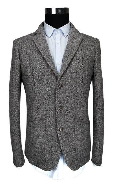 Grey Herringbone Mens Casual Blazer Jacket  Fine Workmanship Woolen Warm Wear