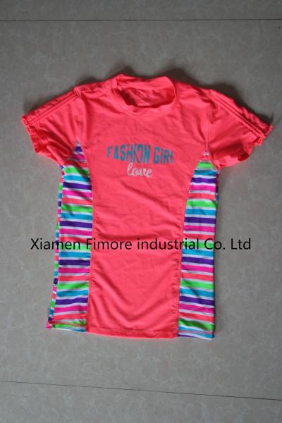 Girl’s strip print with solid splicing workmanship Beachwear Swimwear T-Shirt surfing wear