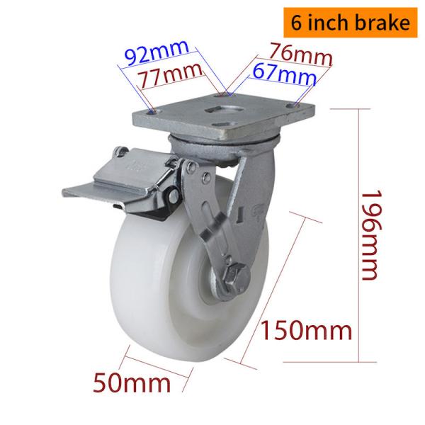 150mm Castor Wheels , 6 Inch Swivel Caster Wheels With Brake 786-26