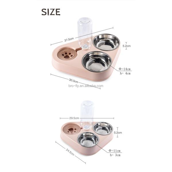 Large Small 3 in 1 Raised Pet Feeder 2 Stainless Steel Bowls and Automatic Water Bowl