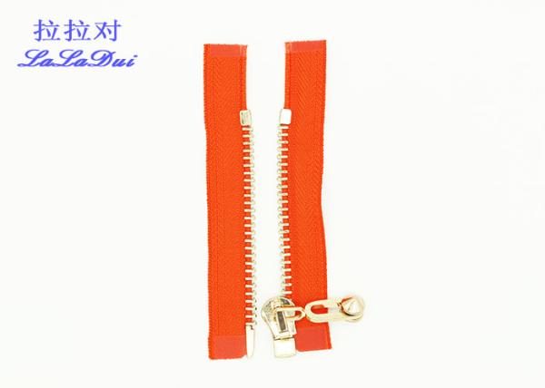 Gold Teeth Open End 36 Inch Metal Separating Zipper Semi - Auto Lock For Canvas