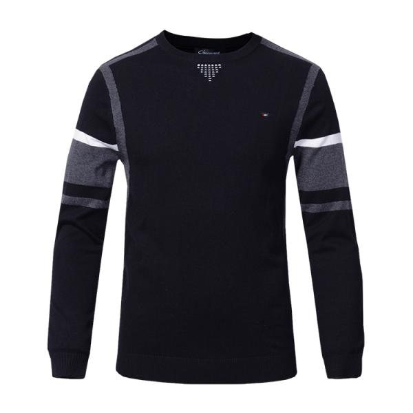 Black Mens Warm Winter Sweaters / Mens Crew Neck Pullover Slim Fit