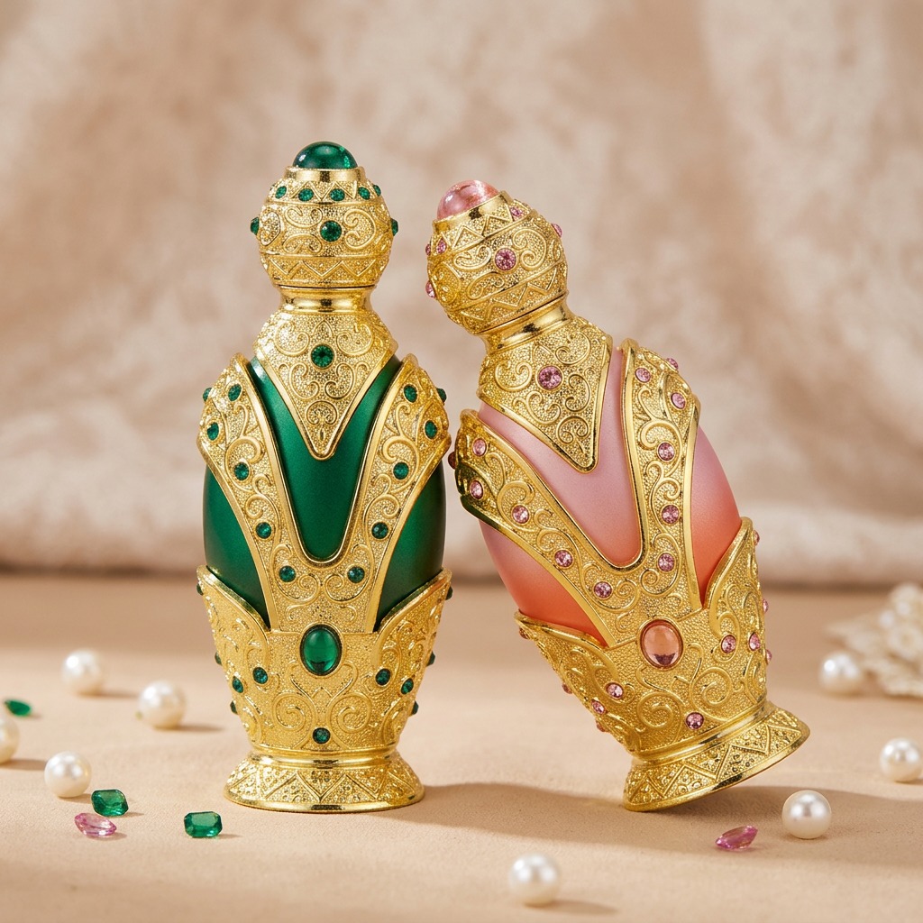 60ml Glass Perfume Bottles Vintage Arabic Rhinestone Crimp Empty Luxury