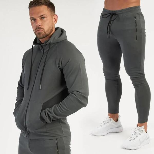                  Outdoor Sport Gym Sets Men Sportswear Tracksuits Two Piece Set Hoodies Men′s Fitness Suit             