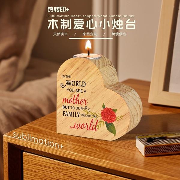 Home Decor Gifts Custom Heart Shape Blank Wooden Sublimation Candle Holder