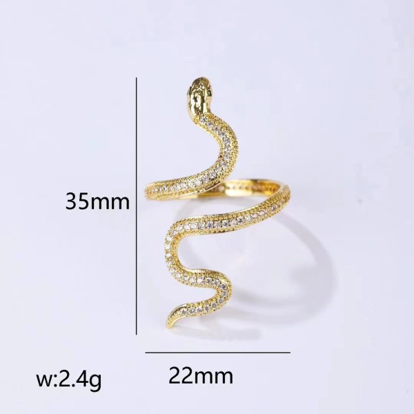 Factory Lovely Trendy Finger Rings 14K Gold Plated Adjustable Fashion Micro Set Zircon Snake Opening Ring